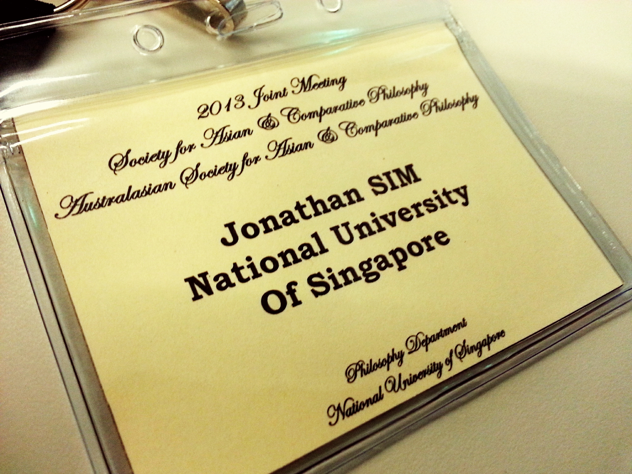 Name tag for the conference. It's such an honour and privilege for an undergraduate/fresh graduate like me to be present wearing this name tag amidst a crowd of about a hundred professors and PhD students all over the world, and to present a paper just like them!